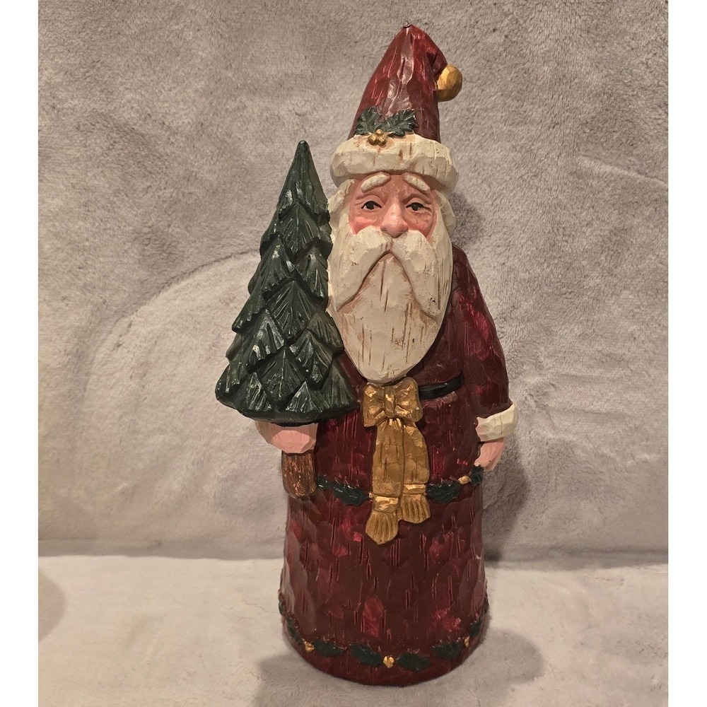 Ace Hardware Rustic Wood Look Santa Claus Figurine with Tree 9268327 Burgundy